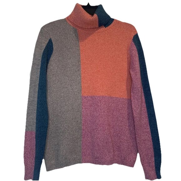 Sundance Women’s Color Block Silk Blend Long Sleeve Turtleneck Sweater Sz S - Picture 1 of 7